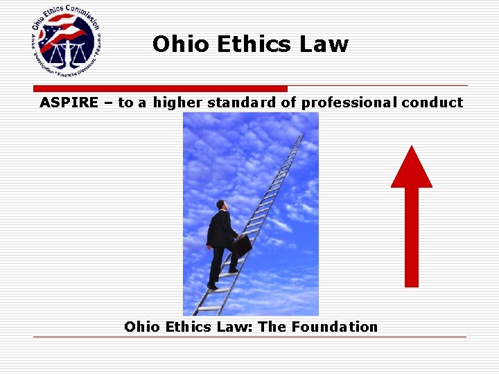 Ohio Ethics Law ASPIRE – to a higher standard of professional conduct Ohio Ethics