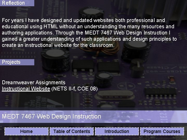 Reflection For years I have designed and updated websites both professional and educational using