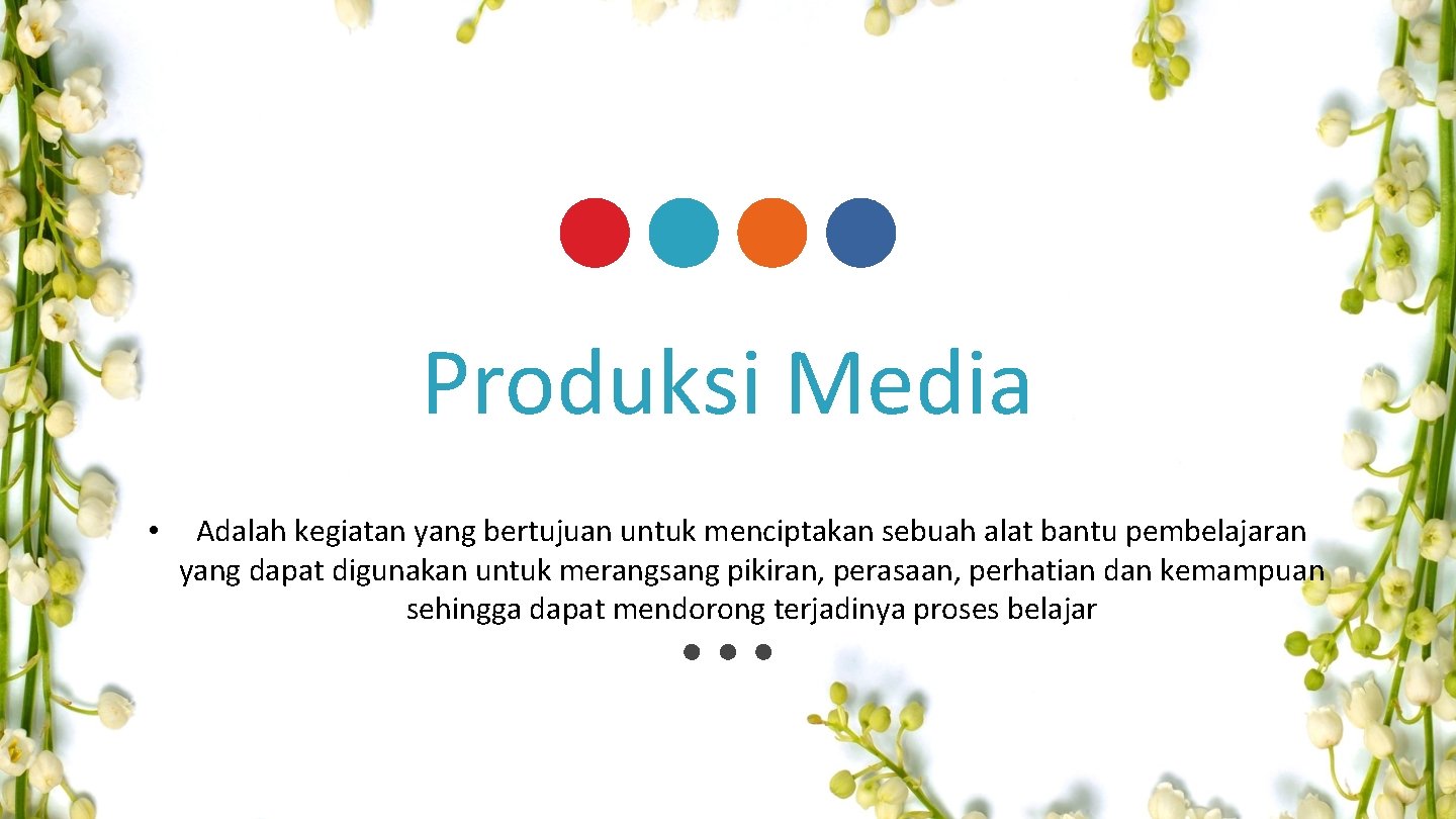 Produksi Media • Adalah kegiatan yang bertujuan untuk menciptakan sebuah alat bantu pembelajaran yang Produksi Media • Adalah kegiatan yang bertujuan untuk menciptakan sebuah alat bantu pembelajaran yang