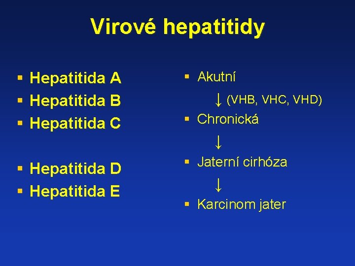 Virové hepatitidy § Hepatitida A § Hepatitida B § Hepatitida C § Akutní §