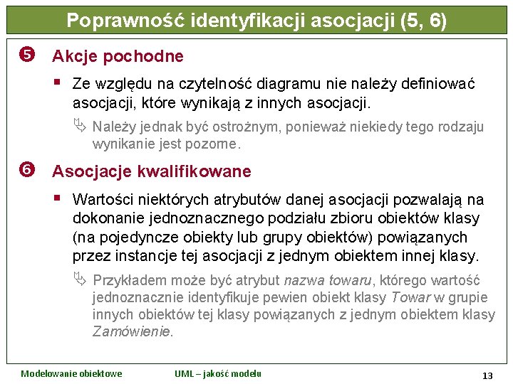 Poprawność identyfikacji asocjacji (5, 6) Akcje pochodne § Ze względu na czytelność diagramu nie