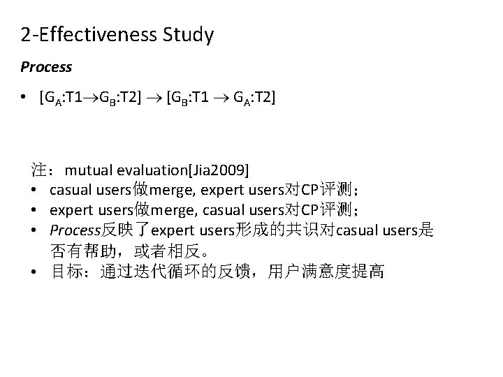 2 -Effectiveness Study Process • [GA: T 1 GB: T 2] [GB: T 1