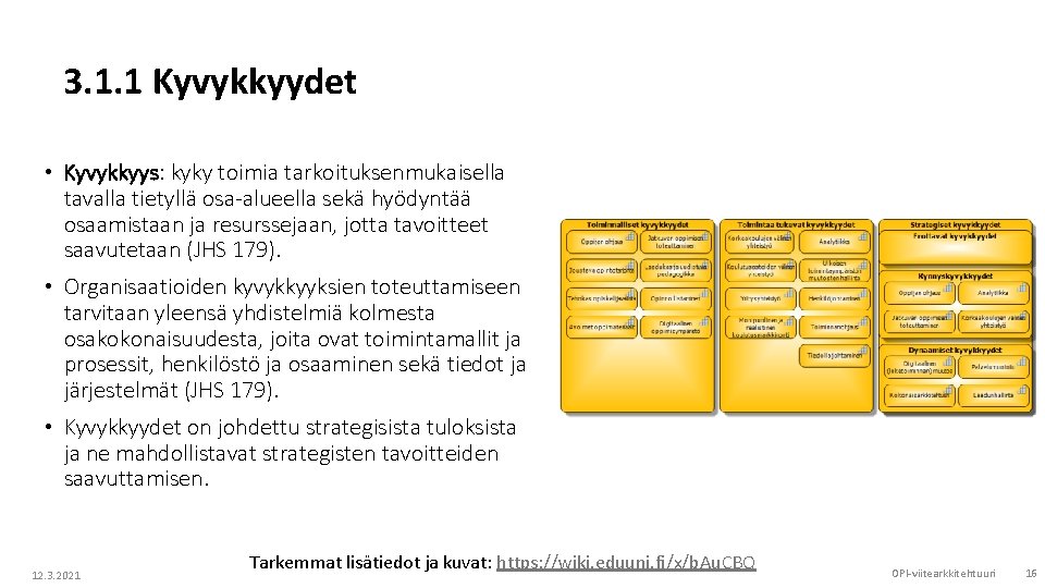 3. 1. 1 Kyvykkyydet • Kyvykkyys: kyky toimia tarkoituksenmukaisella tavalla tietyllä osa-alueella sekä hyödyntää 3. 1. 1 Kyvykkyydet • Kyvykkyys: kyky toimia tarkoituksenmukaisella tavalla tietyllä osa-alueella sekä hyödyntää
