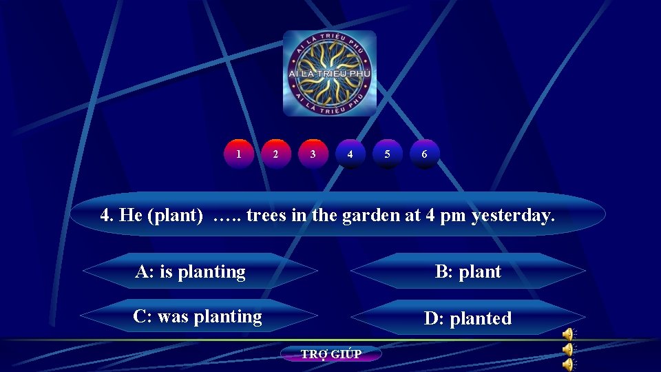 1 2 3 4 5 6 4. He (plant) …. . trees in the 1 2 3 4 5 6 4. He (plant) …. . trees in the