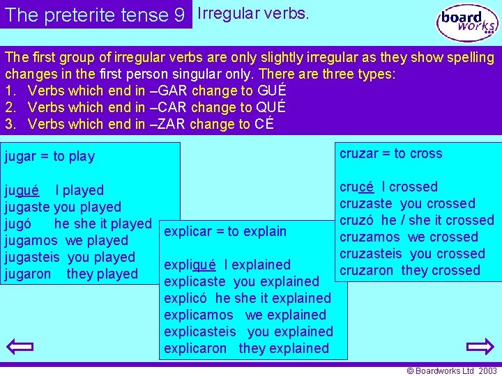 The preterite tense 9 Irregular verbs. The first group of irregular verbs are only