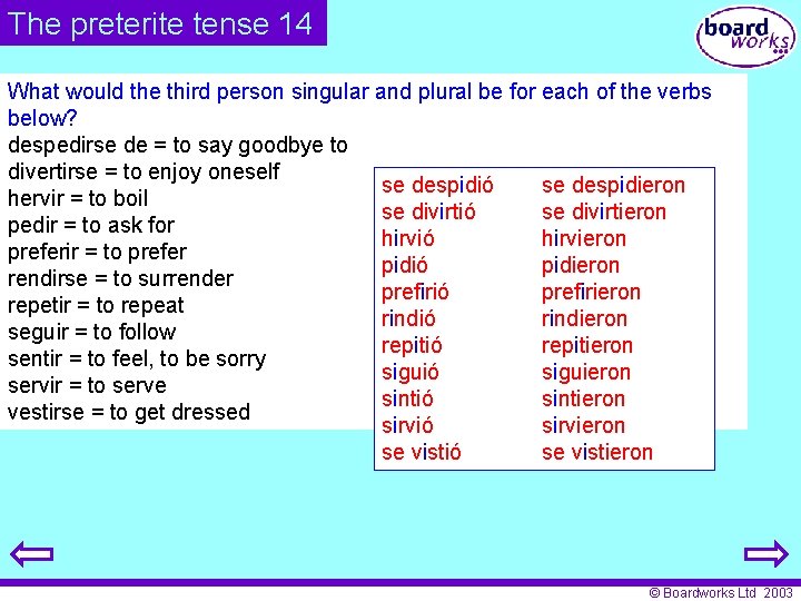 The preterite tense 14 What would the third person singular and plural be for