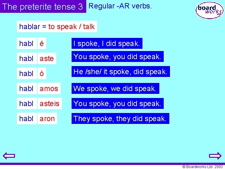 The preterite tense 3 Regular -AR verbs. hablar = to speak / talk habl