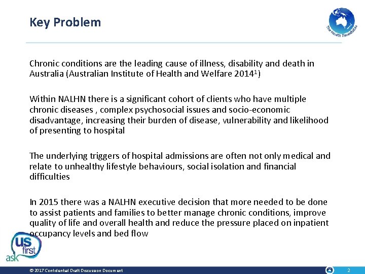 Key Problem Chronic conditions are the leading cause of illness, disability and death in