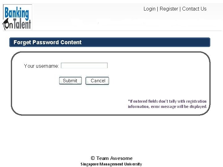 Login | Register | Contact Us Forget Password Content Your username: Submit Cancel *If