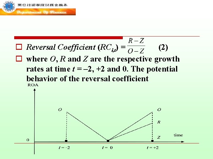 o Reversal Coefficient (RCi, t) = (2) o where O, R and Z are