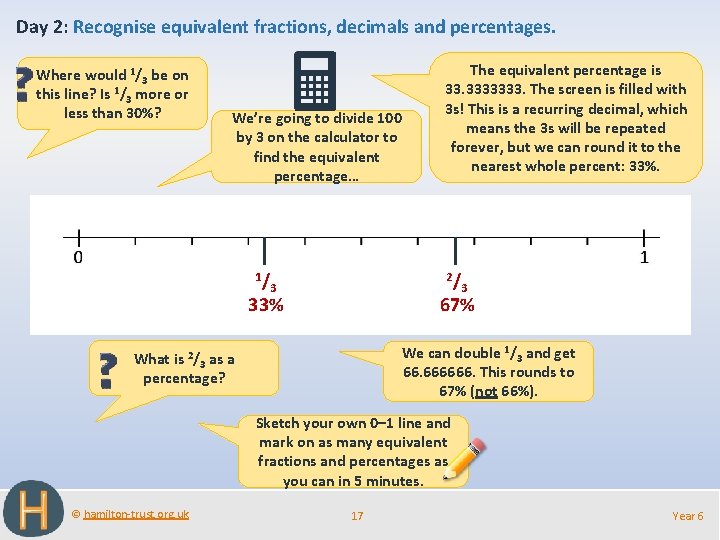 Day 2: Recognise equivalent fractions, decimals and percentages. Where would 1/3 be on this Day 2: Recognise equivalent fractions, decimals and percentages. Where would 1/3 be on this