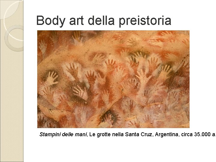 Body art della preistoria Stampini delle mani, Le grotte nella Santa Cruz, Argentina, circa