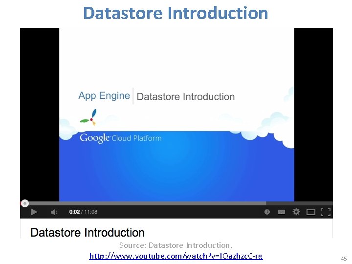 Datastore Introduction Source: Datastore Introduction, http: //www. youtube. com/watch? v=f. Qazhzc. C-rg 45 