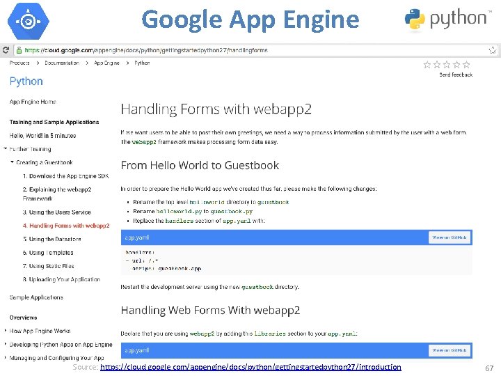Google App Engine Source: https: //cloud. google. com/appengine/docs/python/gettingstartedpython 27/introduction 67 
