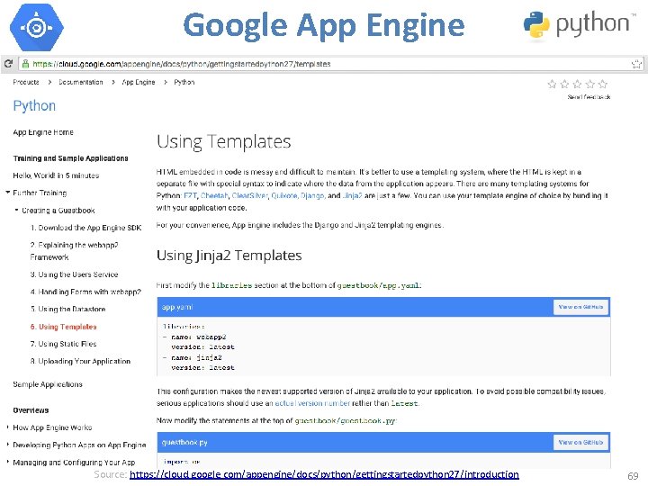 Google App Engine Source: https: //cloud. google. com/appengine/docs/python/gettingstartedpython 27/introduction 69 