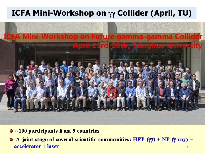 ICFA Mini-Workshop on Collider (April, TU) ~100 participants from 9 countries A joint stage