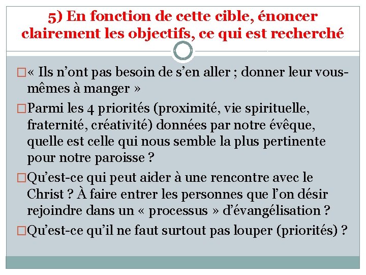 5) En fonction de cette cible, énoncer clairement les objectifs, ce qui est recherché