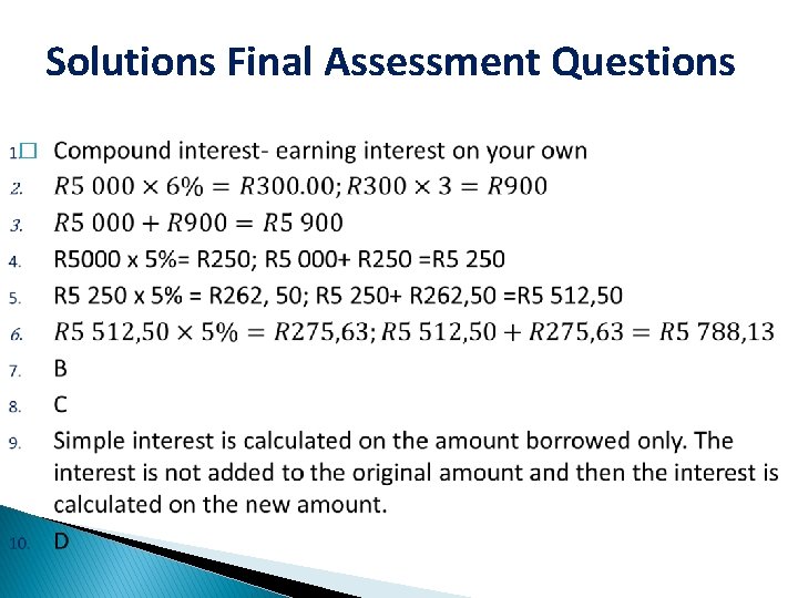 Solutions Final Assessment Questions � 