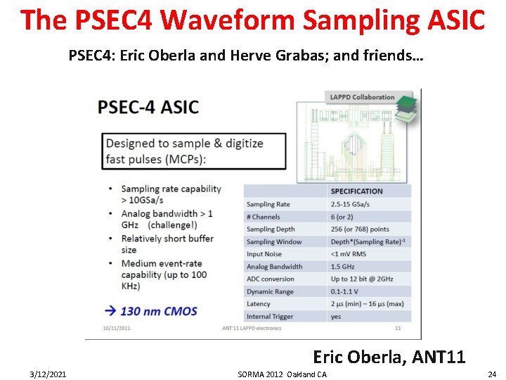 The PSEC 4 Waveform Sampling ASIC PSEC 4: Eric Oberla and Herve Grabas; and