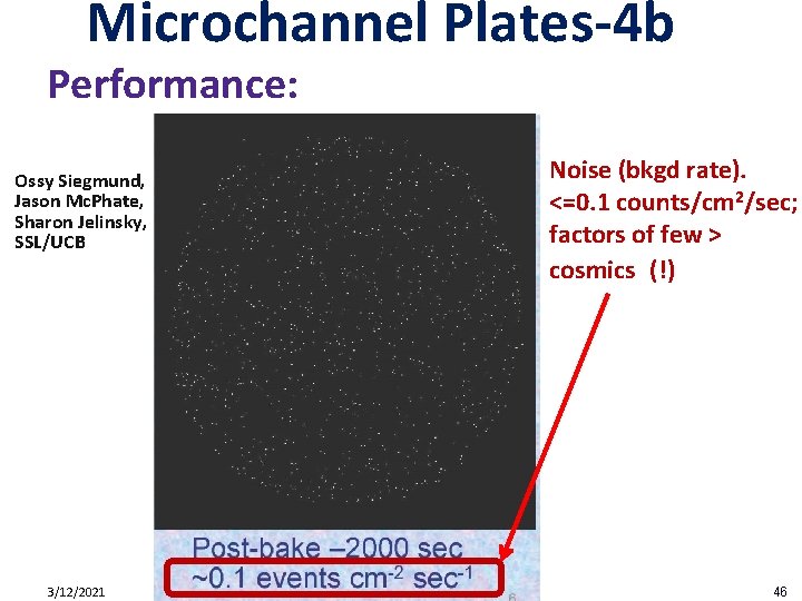Microchannel Plates-4 b Performance: Noise (bkgd rate). <=0. 1 counts/cm 2/sec; factors of few