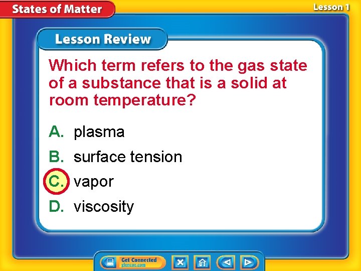 Which term refers to the gas state of a substance that is a solid