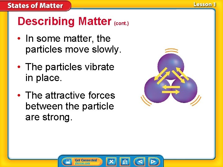 Describing Matter (cont. ) • In some matter, the particles move slowly. • The
