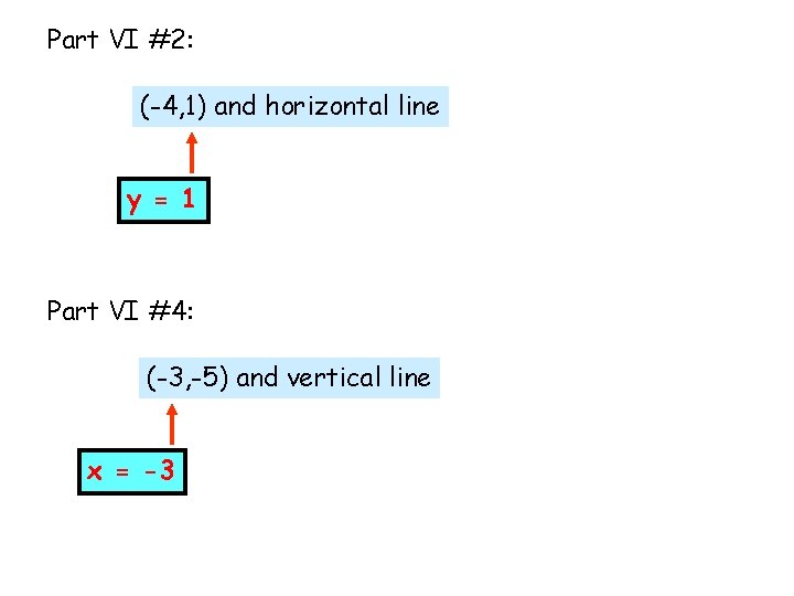 Part VI #2: (-4, 1) and horizontal line y = 1 Part VI #4: