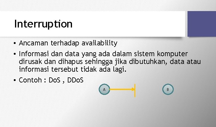 Interruption • Ancaman terhadap availability • Informasi dan data yang ada dalam sistem komputer