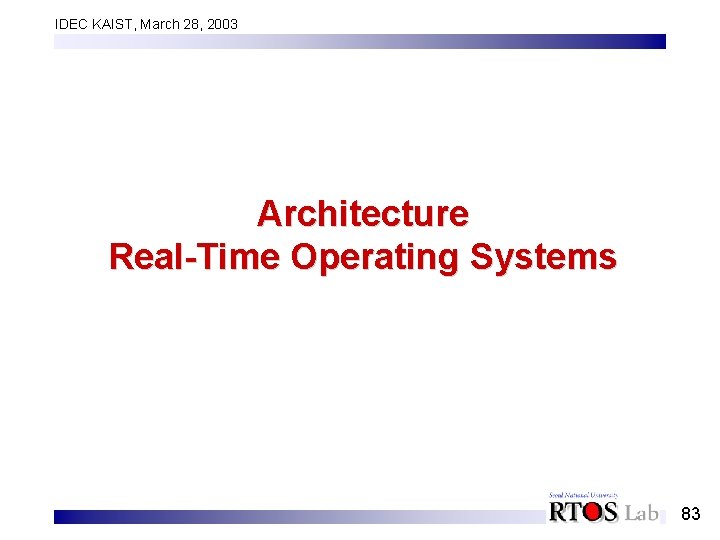 IDEC KAIST, March 28, 2003 Architecture Real-Time Operating Systems 83 