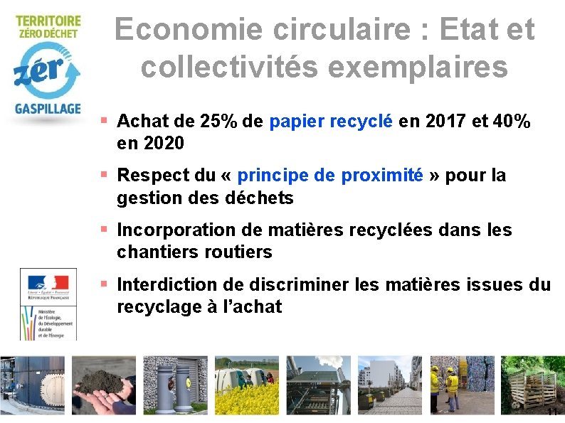 Economie circulaire : Etat et collectivités exemplaires Achat de 25% de papier recyclé en