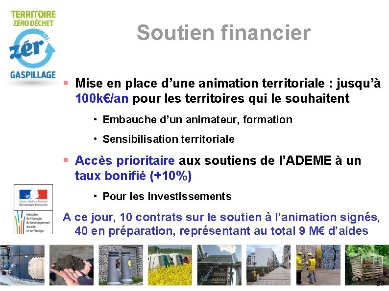 Soutien financier Mise en place d’une animation territoriale : jusqu’à 100 k€/an pour les