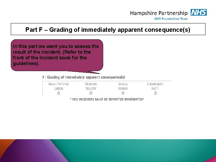 Part F – Grading of immediately apparent consequence(s) In this part we want you