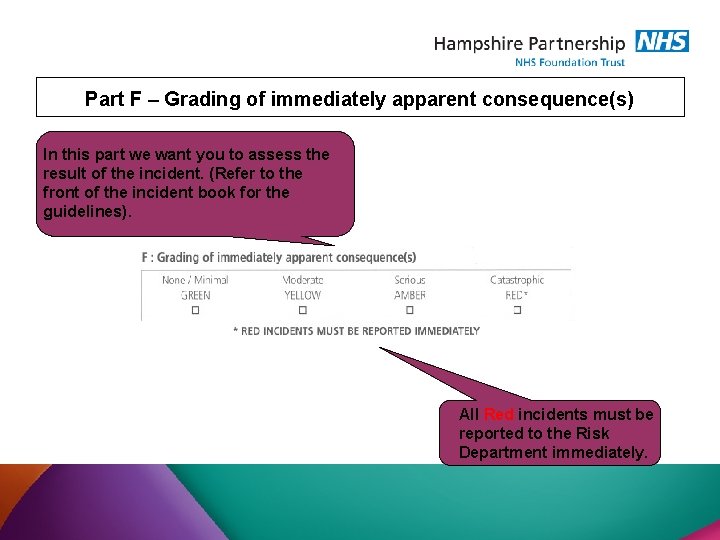 Part F – Grading of immediately apparent consequence(s) In this part we want you