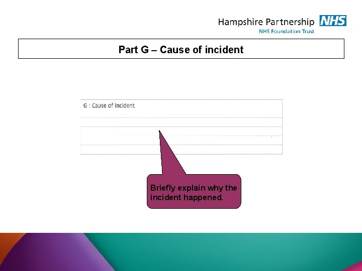 Part G – Cause of incident Briefly explain why the incident happened. 