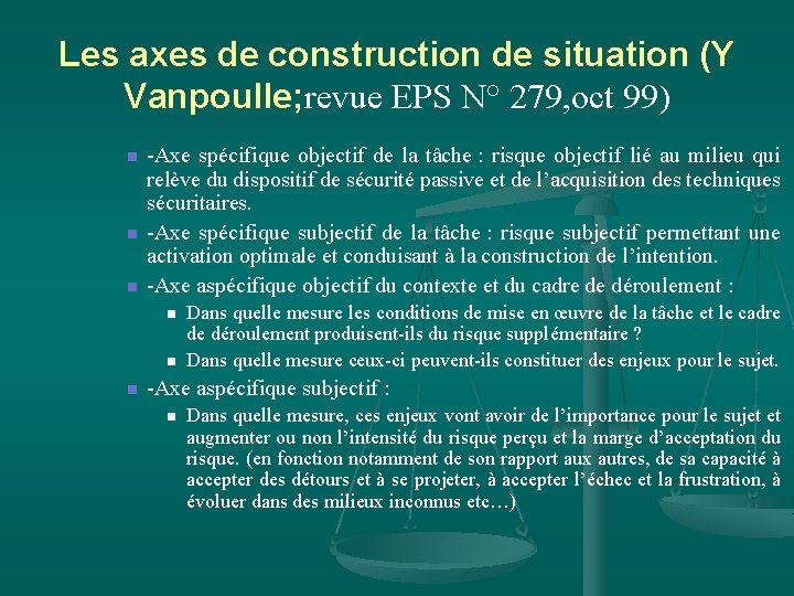 Les axes de construction de situation (Y Vanpoulle; revue EPS N° 279, oct 99)