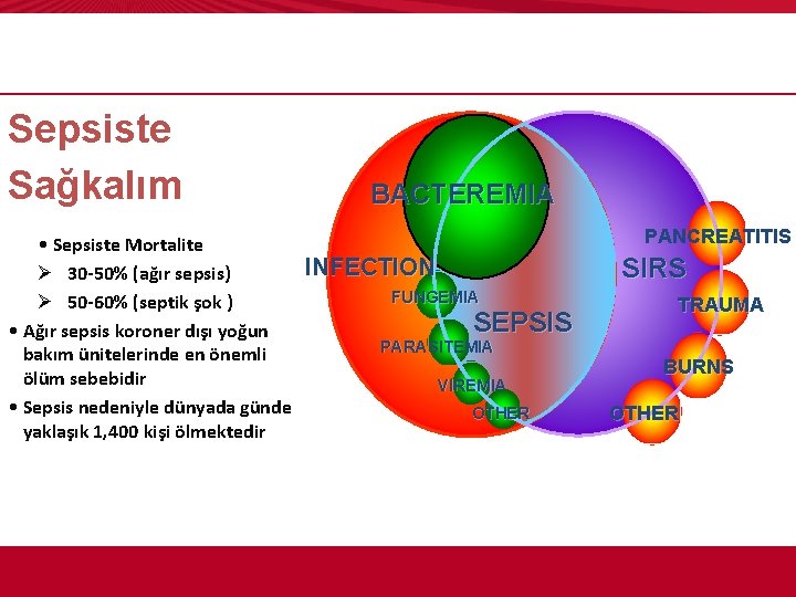 Sepsiste Sağkalım BACTEREMIA • Sepsiste Mortalite INFECTION Ø 30 -50% (ağır sepsis) FUNGEMIA Ø