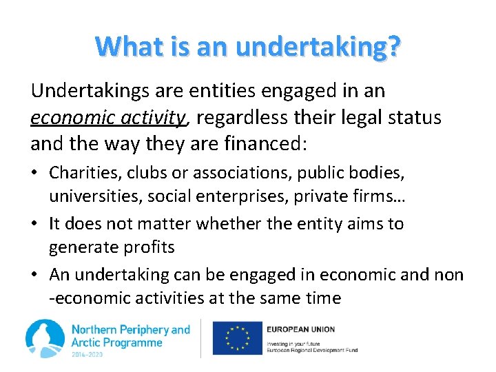 What is an undertaking? Undertakings are entities engaged in an economic activity, regardless their