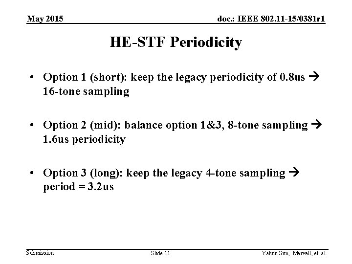 May 2015 doc. : IEEE 802. 11 -15/0381 r 1 HE-STF Periodicity • Option