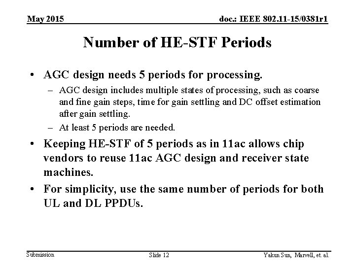 May 2015 doc. : IEEE 802. 11 -15/0381 r 1 Number of HE-STF Periods