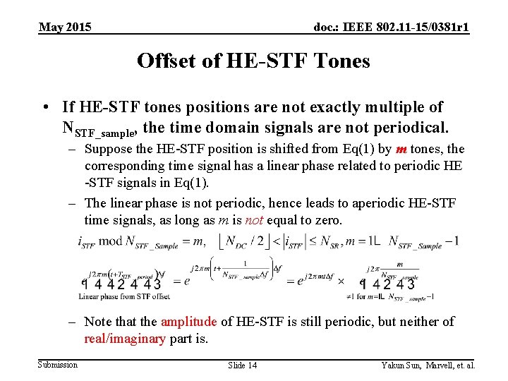 May 2015 doc. : IEEE 802. 11 -15/0381 r 1 Offset of HE-STF Tones