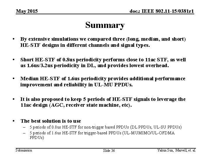 May 2015 doc. : IEEE 802. 11 -15/0381 r 1 Summary • By extensive