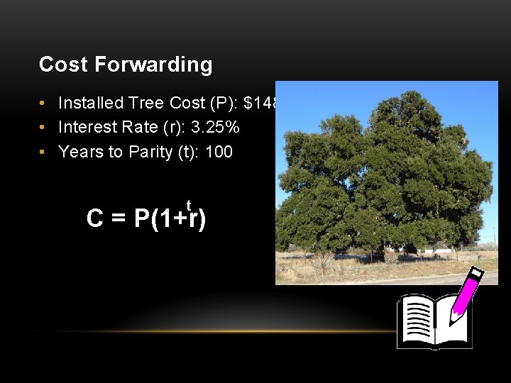 Cost Forwarding • Installed Tree Cost (P): $1482 • Interest Rate (r): 3. 25%