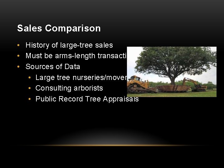 Sales Comparison • History of large-tree sales • Must be arms-length transaction • Sources