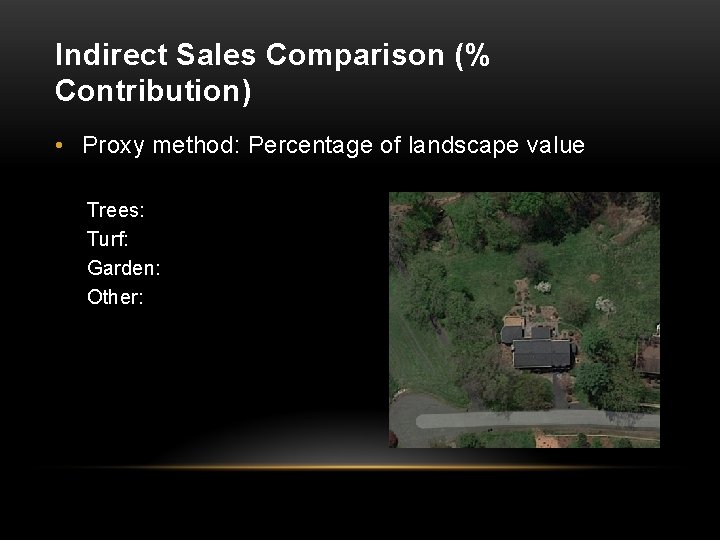 Indirect Sales Comparison (% Contribution) • Proxy method: Percentage of landscape value Trees: Turf: