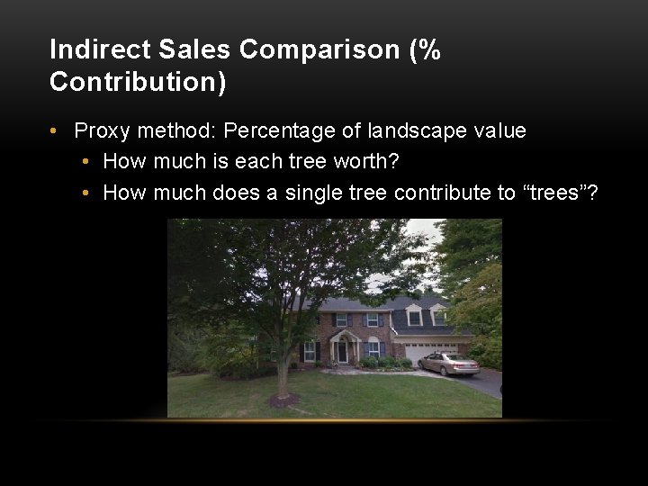 Indirect Sales Comparison (% Contribution) • Proxy method: Percentage of landscape value • How