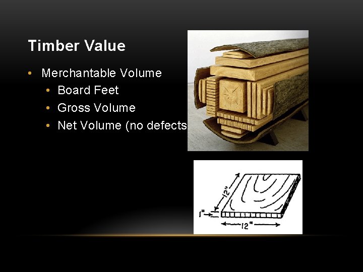 Timber Value • Merchantable Volume • Board Feet • Gross Volume • Net Volume