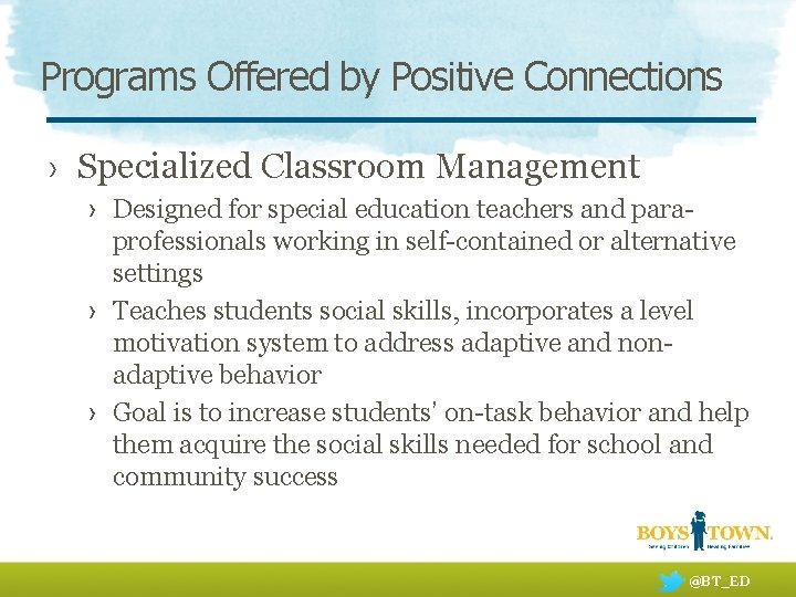 Programs Offered by Positive Connections › Specialized Classroom Management › Designed for special education