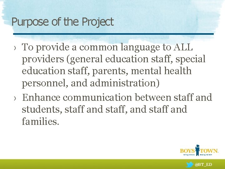 Purpose of the Project › To provide a common language to ALL providers (general