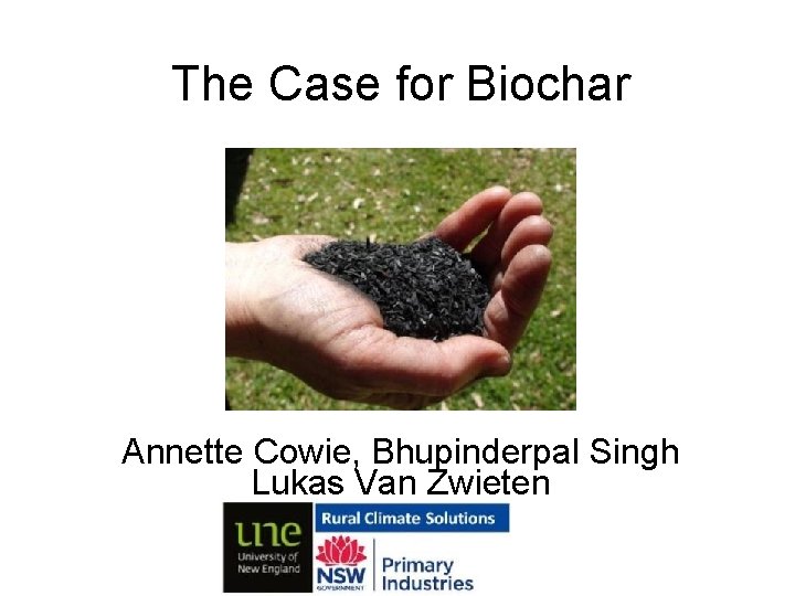 The Case for Biochar Annette Cowie, Bhupinderpal Singh Lukas Van Zwieten 