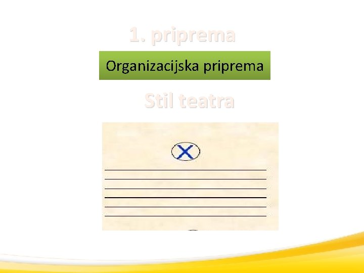 1. priprema Organizacijska priprema Stil teatra 